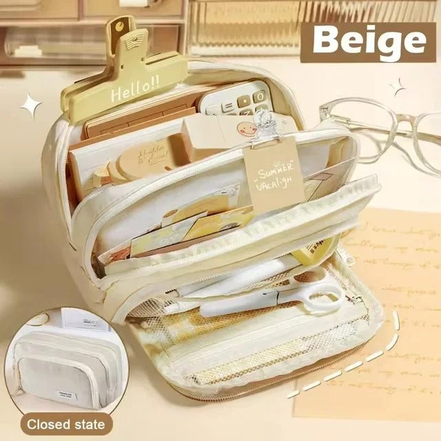 Cute Multi Layer Pencil Case Pouch, Large Capacity Pen Case Bag,Durable Stationery Storage Bag For Students, School&Office