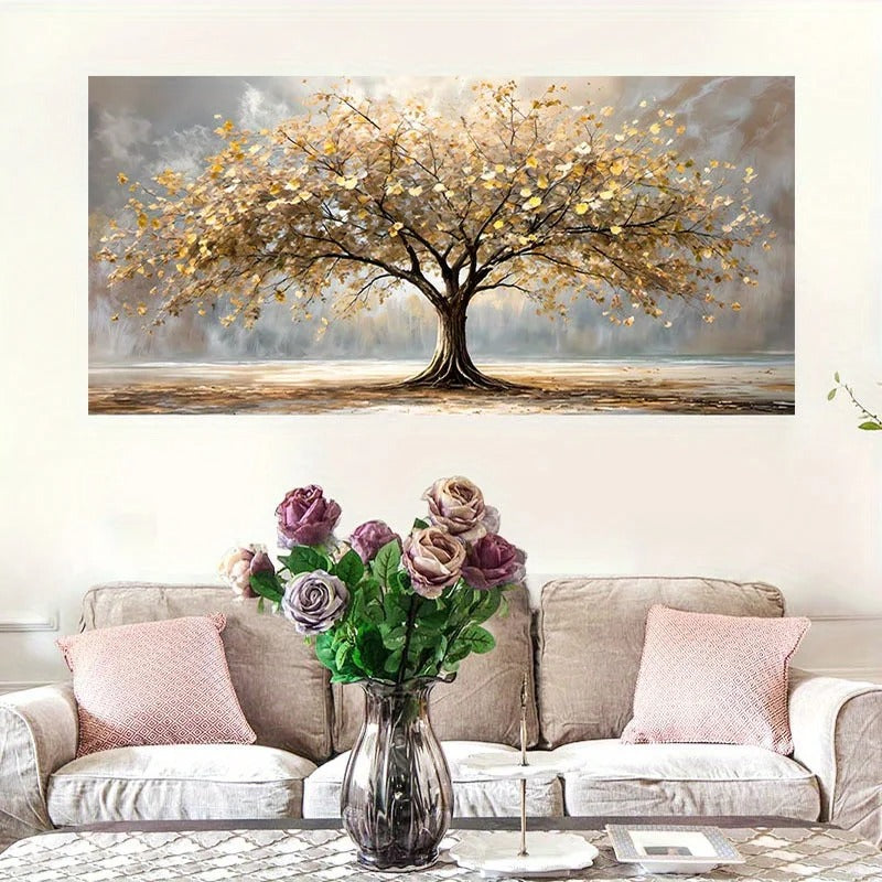 Elegant Tree of Life Gold Leaf Canvas Wall Decor - Frameless Landscape Modern Living Room Home Decor Elegant Decorative Painting