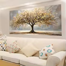 Elegant Tree of Life Gold Leaf Canvas Wall Decor - Frameless Landscape Modern Living Room Home Decor Elegant Decorative Painting