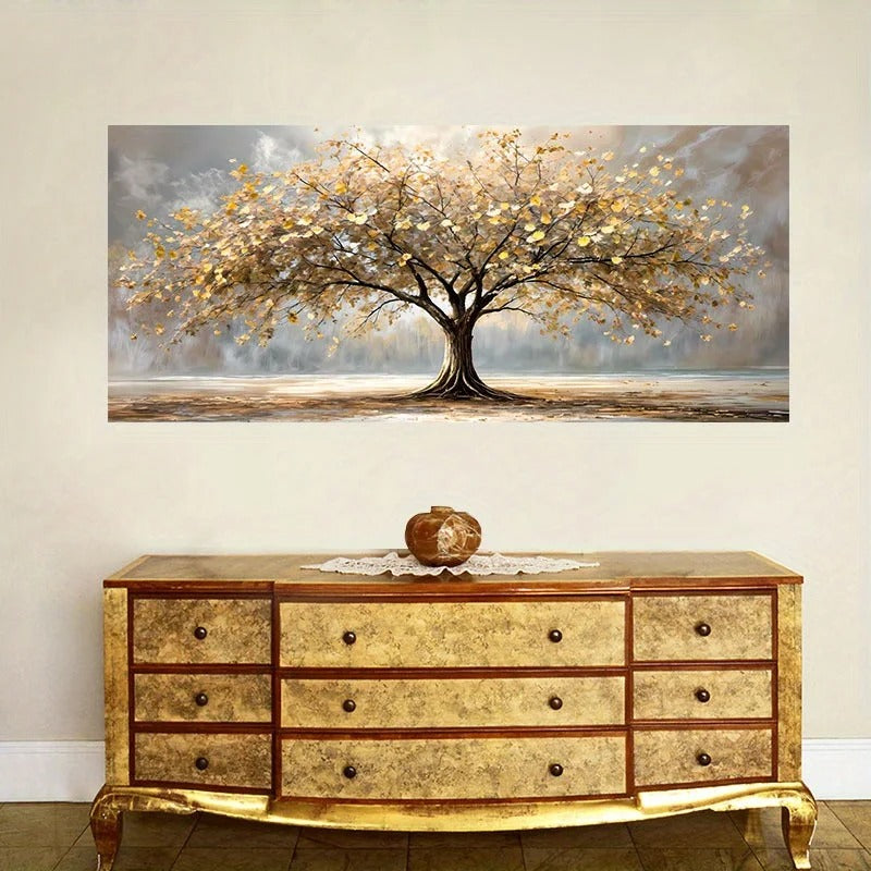 Elegant Tree of Life Gold Leaf Canvas Wall Decor - Frameless Landscape Modern Living Room Home Decor Elegant Decorative Painting