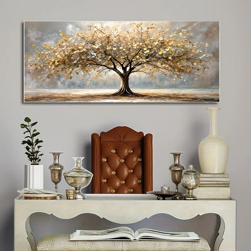 Elegant Tree of Life Gold Leaf Canvas Wall Decor - Frameless Landscape Modern Living Room Home Decor Elegant Decorative Painting
