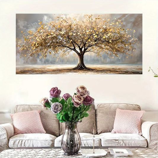 Elegant Tree of Life Gold Leaf Canvas Wall Decor - Frameless Landscape Modern Living Room Home Decor Elegant Decorative Painting