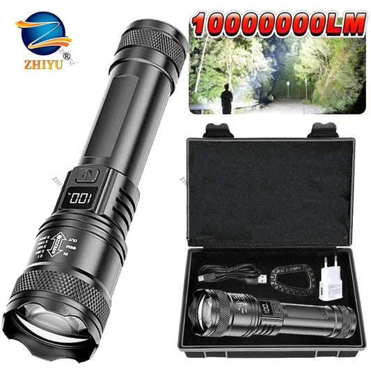Rechargeable LED Flashlight Zoomable Torch with LCD Display 3 Modes Waterproof High Power Hand Light Outdoor Wilderness Campin