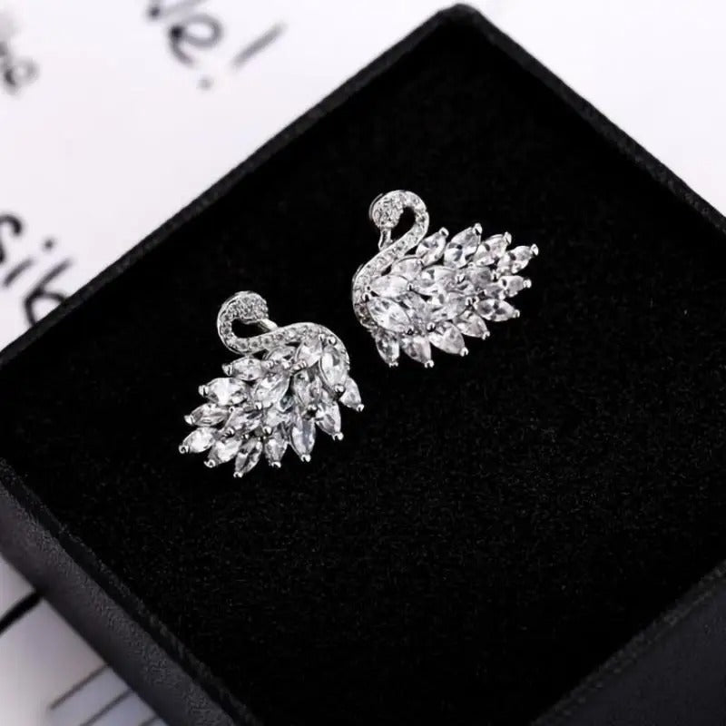 legant Rhinestone Black Swan Earrings For Women Korean Fashion Zircon Swan Bird Animal Earrings Lady Party Jewelry Girls Gift