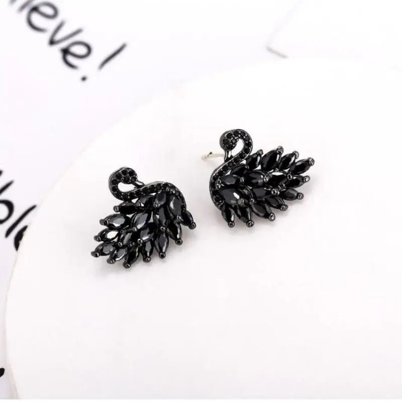 legant Rhinestone Black Swan Earrings For Women Korean Fashion Zircon Swan Bird Animal Earrings Lady Party Jewelry Girls Gift